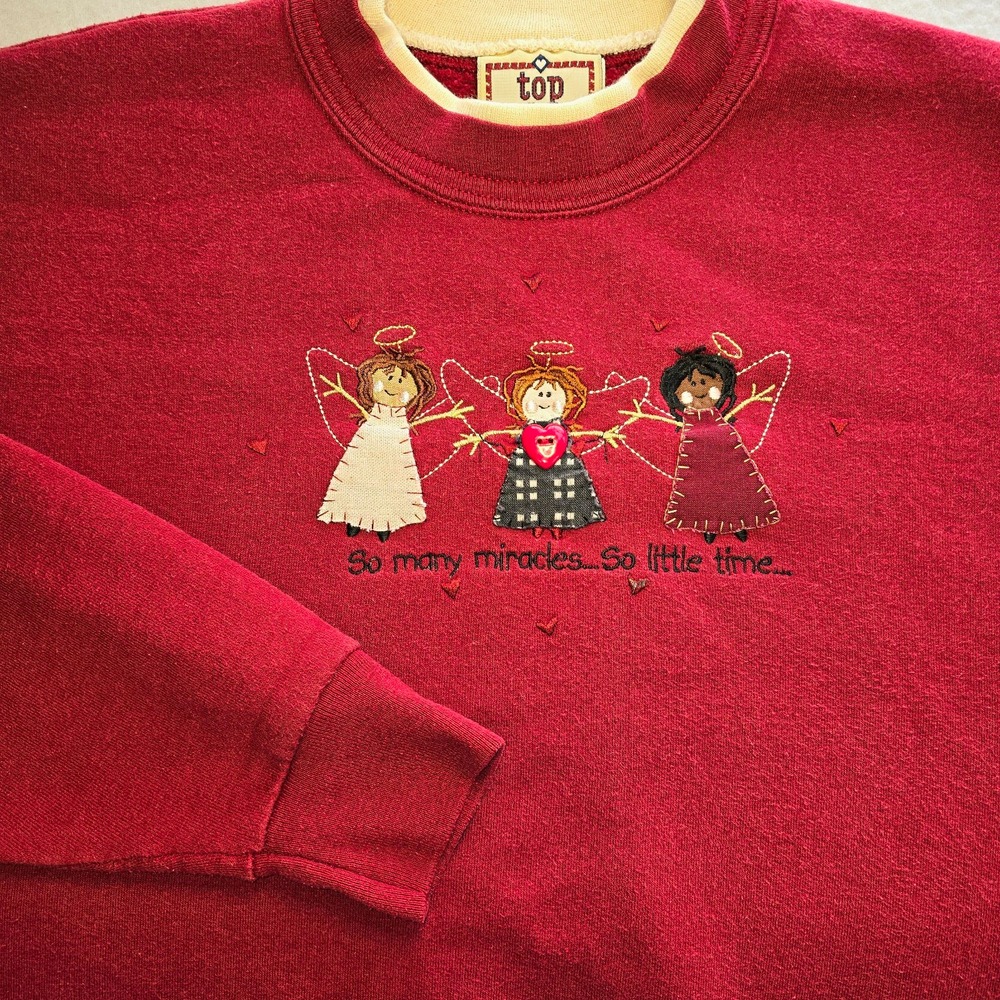 Vtg 90s Top Stitch Morning Sun Sweatshirt L/XL Angel Double Collar Cottagecore..
